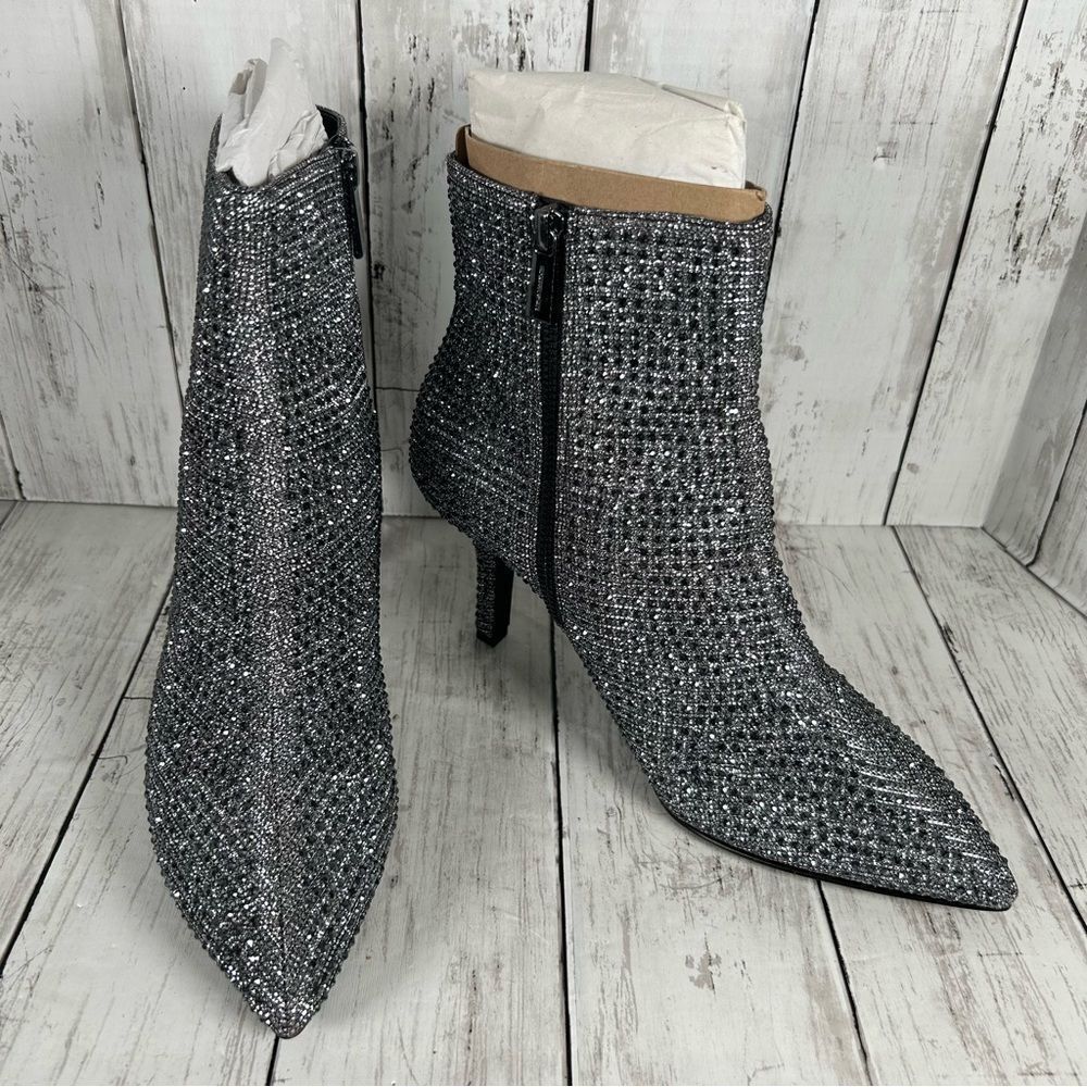 Michael Kors Katerina Black Silver Stud Crystal Embellished Bootie Sz 10 *READ